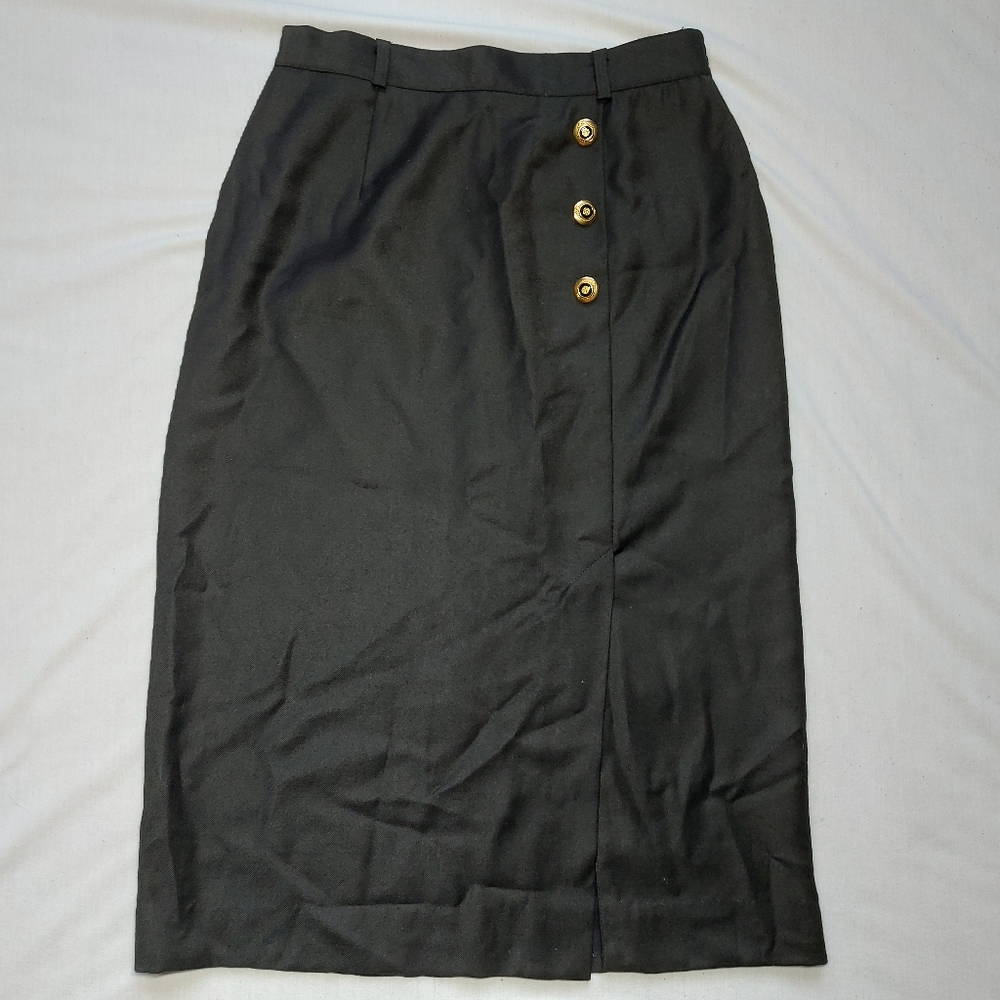 Eaton 100% Pure Virgin Wool Vintage Black Gold Maxi Long Skirt, 12